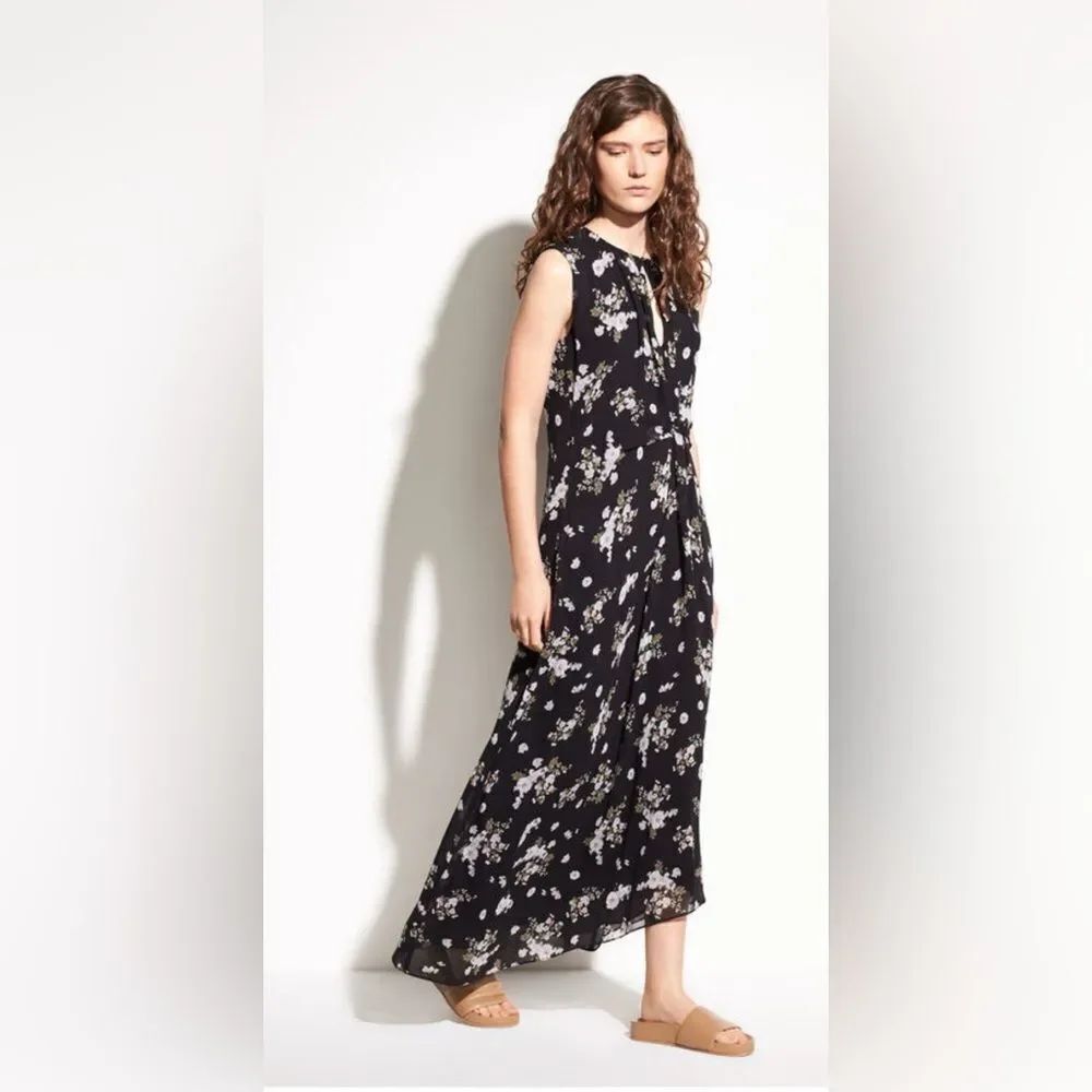 Vince Tossed Floral Sleeveless Silk Maxi Dress - Picture 1 of 8